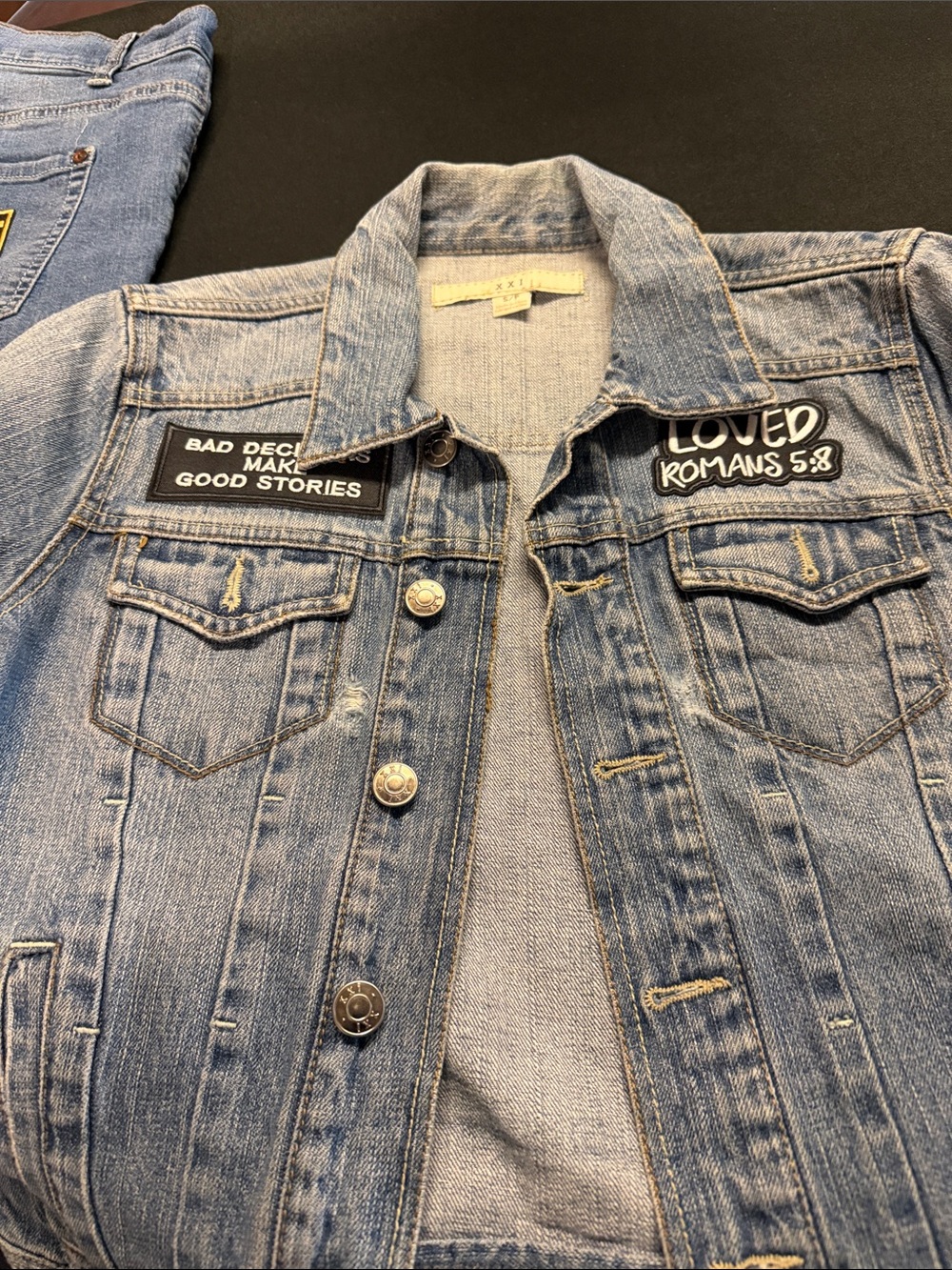 Forever 21 Light Blue Denim Jacket with Patch Details